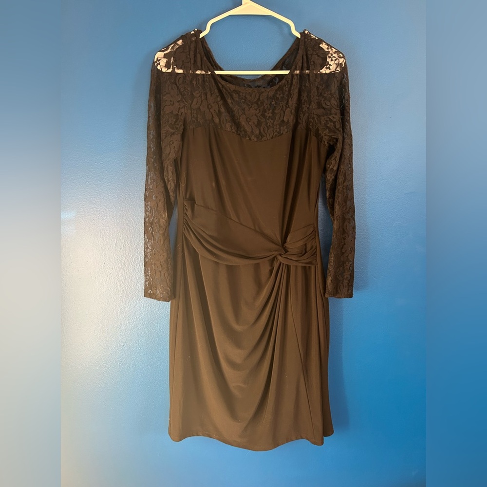 Chaps Black Long Sleeve Lace Dress